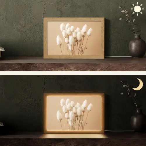 Bloemen - Planten - Bruin - Pastel Light Box met kabel (Tafellamp) klein -sfeer3