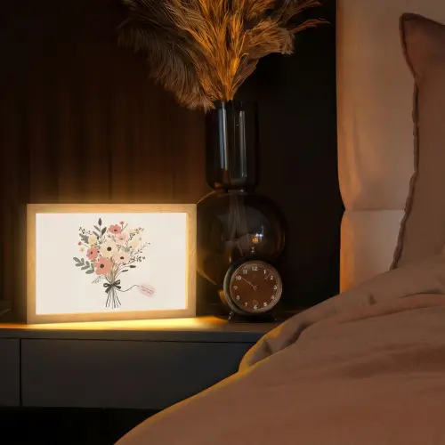 Bloemen - Quote - Beige - Lint Light Box met kabel (Tafellamp) klein -sfeer1