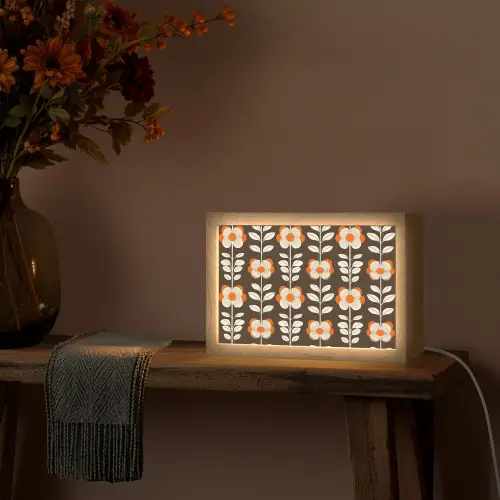 Bloemen - Retro - Bruin Light Box met kabel (Tafellamp) klein 924 -sfeer4