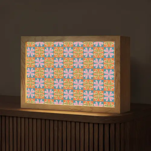 Bloemen - Retro - Patroon - Kleurrijk Light Box met kabel (Tafellamp) klein 924 -z3d_website