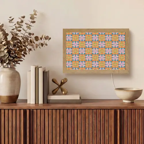 Bloemen - Retro - Patroon - Kleurrijk Light Box met kabel (Tafellamp) klein 924 -sfeer2