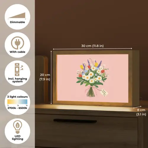 Bloemen - Lint - Kaartje Light Box met kabel (Tafellamp) klein -USP_EN