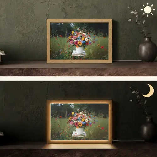 Bloemen - Krukje - Gieter - Veld Light Box met kabel (Tafellamp) klein -sfeer3