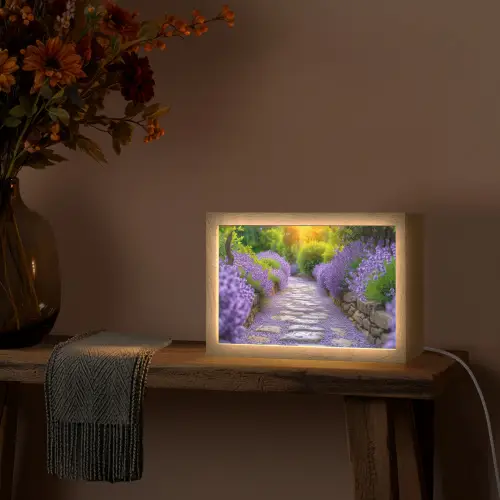Bloemen - Pad - lavendel - Tuin Light Box met kabel (Tafellamp) klein -sfeer4