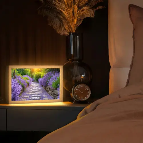 Bloemen - Pad - lavendel - Tuin Light Box met kabel (Tafellamp) klein -sfeer1