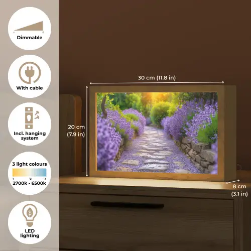 Bloemen - Pad - lavendel - Tuin Light Box met kabel (Tafellamp) klein -USP_EN