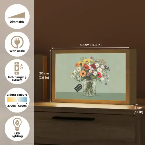 Bloemen - Vaas - Kaartje Light Box met kabel (Tafellamp) klein -USP_EN