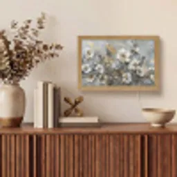Bloemen - Wit - Grijs - Goud - Luxe Light Box met kabel (Tafellamp) klein -sfeer2