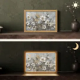 Bloemen - Wit - Grijs - Goud - Luxe Light Box met kabel (Tafellamp) klein -sfeer3