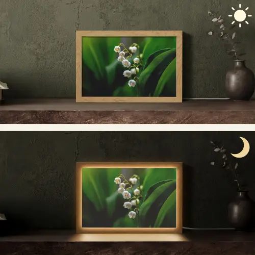 Bloemen - Wit - Bladeren - Lelietjes Light Box met kabel (Tafellamp) klein -sfeer3