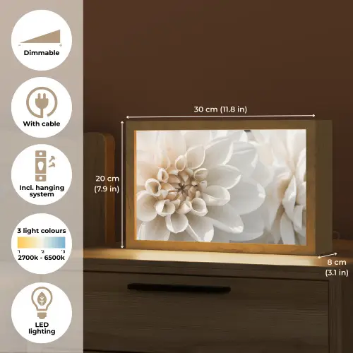Bloemen - Wit - Natuur Light Box met kabel (Tafellamp) klein -USP_EN