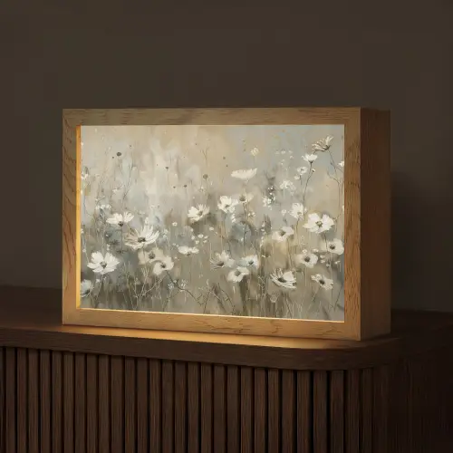 Bloemen - Wit - Natuur - Grijs - Modern Light Box met kabel (Tafellamp) klein -z3d_website