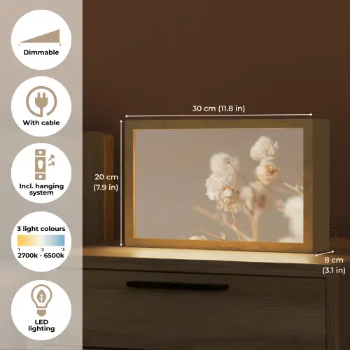 Bloemen - Wit - Natuur - Pastel Light Box met kabel (Tafellamp) klein -USP_EN