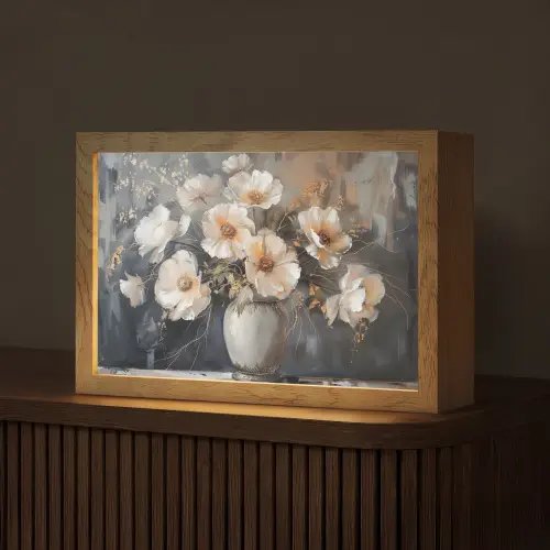 Bloemen - Wit - Vaas - Modern Light Box met kabel (Tafellamp) klein -z3d_website