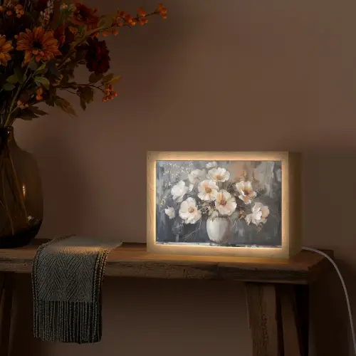 Bloemen - Wit - Vaas - Modern Light Box met kabel (Tafellamp) klein -sfeer4