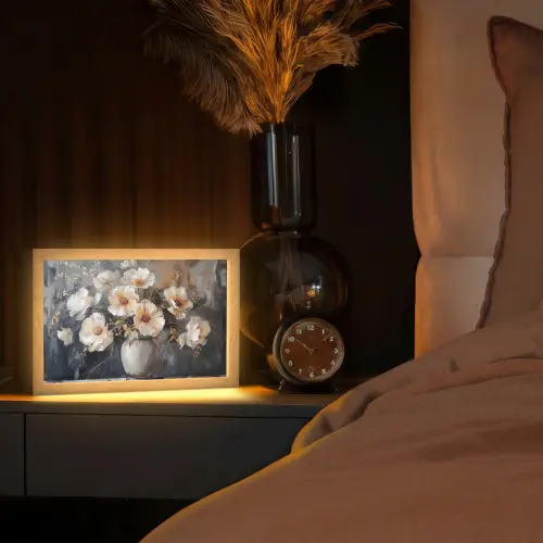 Bloemen - Wit - Vaas - Modern Light Box met kabel (Tafellamp) klein -sfeer1