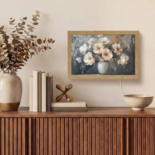 Bloemen - Wit - Vaas - Modern Light Box met kabel (Tafellamp) klein -sfeer2