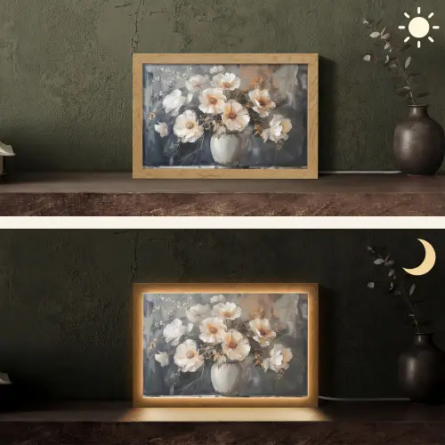 Bloemen - Wit - Vaas - Modern Light Box met kabel (Tafellamp) klein -sfeer3