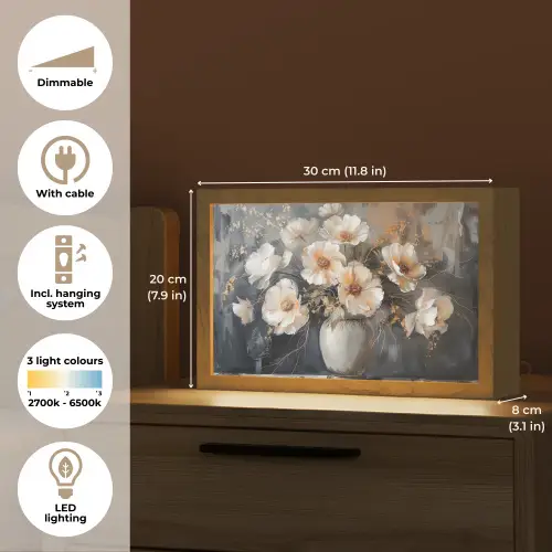 Bloemen - Wit - Vaas - Modern Light Box met kabel (Tafellamp) klein -USP_EN