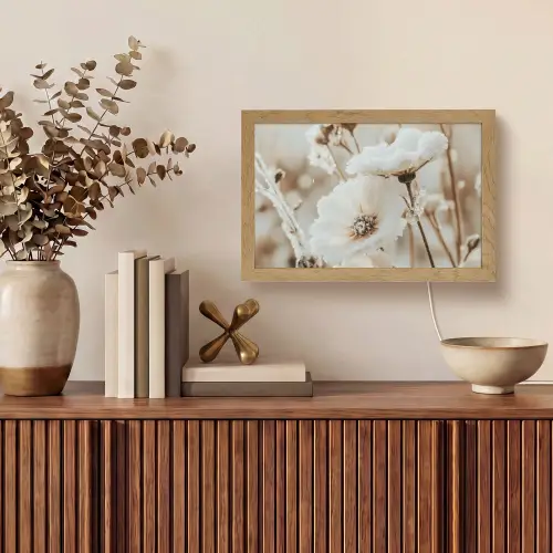 Bloemen - Winter - Wit - Sneeuw - Beige Light Box met kabel (Tafellamp) klein -sfeer2