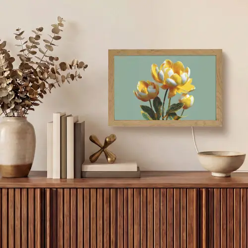 Bloemen - Geel - Bladeren - Structuur Light Box met kabel (Tafellamp) klein -sfeer2