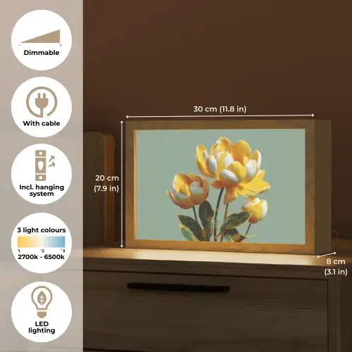 Bloemen - Geel - Bladeren - Structuur Light Box met kabel (Tafellamp) klein -USP_EN