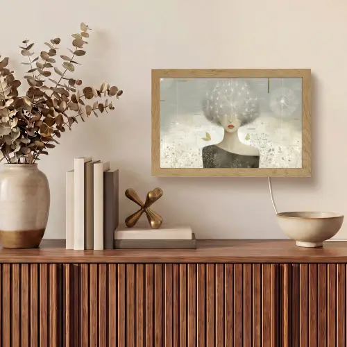 Pluis - Vrouw - Beige Light Box met kabel (Tafellamp) klein -sfeer2