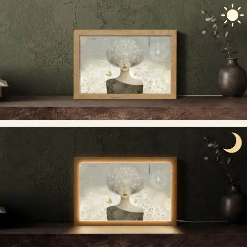 Pluis - Vrouw - Beige Light Box met kabel (Tafellamp) klein -sfeer3