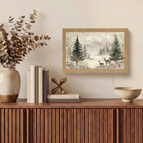 Bos - Herten - Winter - Sneeuw Light Box met kabel (Tafellamp) klein -sfeer2