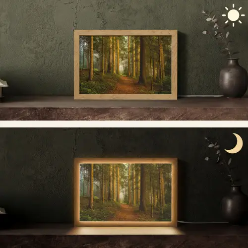 Bos - Natuur - Bomen - Landschap - Bladeren Light Box met kabel (Tafellamp) klein -sfeer3