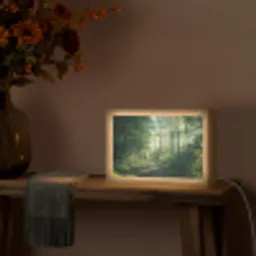 Bos - Pad - Zon - Bomen - Groen - Natuur Light Box met kabel (Tafellamp) klein -sfeer4
