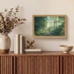 Bos - Pad - Zon - Bomen - Groen - Natuur Light Box met kabel (Tafellamp) klein -sfeer2