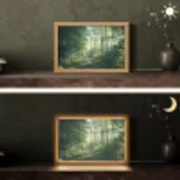 Bos - Pad - Zon - Bomen - Groen - Natuur Light Box met kabel (Tafellamp) klein -sfeer3