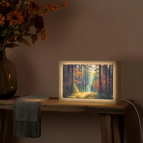 Bos - Zon - Natuur - Herfst Light Box met kabel (Tafellamp) klein -sfeer4