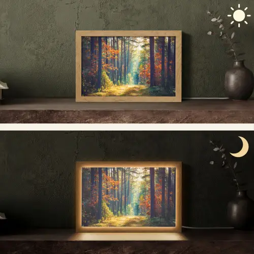 Bos - Zon - Natuur - Herfst Light Box met kabel (Tafellamp) klein -sfeer3