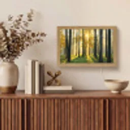 Bos - Zon - Bomen - Gras - Landschap  - Natuur Light Box met kabel (Tafellamp) klein -sfeer2