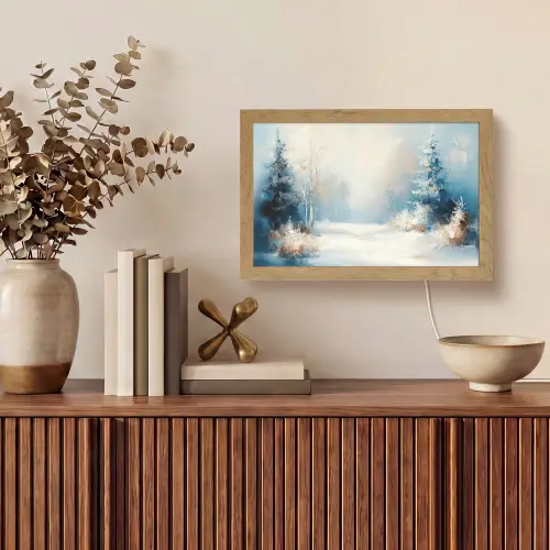 Bos - Winter - Natuur - Abstract - Sneeuw Light Box met kabel (Tafellamp) klein -sfeer2