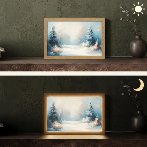 Bos - Winter - Natuur - Abstract - Sneeuw Light Box met kabel (Tafellamp) klein -sfeer3