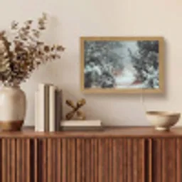 Bos - Winter - Bomen - Natuur - Pad - Sneeuw Light Box met kabel (Tafellamp) klein -sfeer2