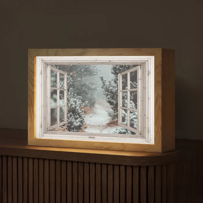 Bos - Winter - Bomen - Natuur - Pad - Doorkijk - Wit Light Box met kabel (Tafellamp) klein -z3d_website