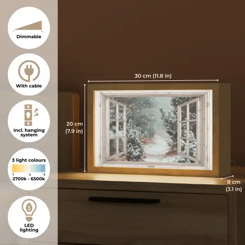Bos - Winter - Bomen - Natuur - Pad - Doorkijk - Wit Light Box met kabel (Tafellamp) klein -USP_EN