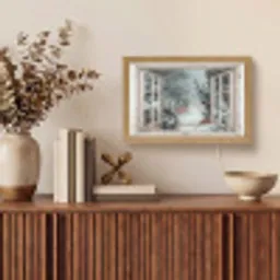 Bos - Winter - Bomen - Natuur - Pad - Doorkijk - Wit Light Box met kabel (Tafellamp) klein -sfeer2