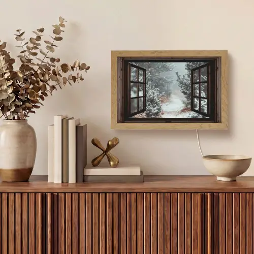 Bos - Winter - Bomen - Natuur - Pad - Doorkijk Light Box met kabel (Tafellamp) klein -sfeer2