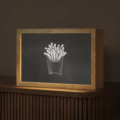 Friet - Witte krijttekening - Zwart Light Box met kabel (Tafellamp) klein -z3d_website