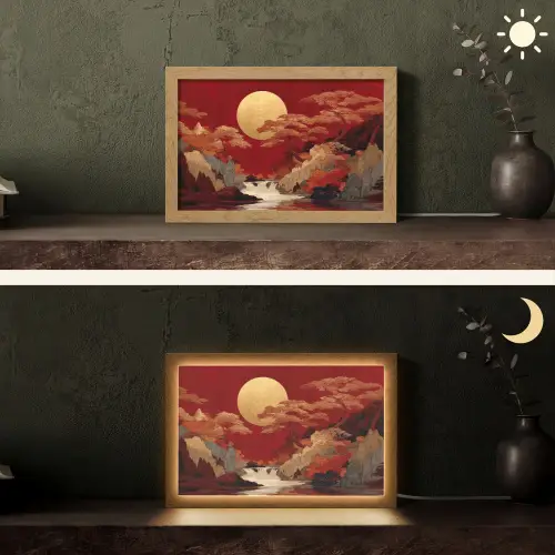 Volle maan - Landschap - Waterval Light Box met kabel (Tafellamp) klein -sfeer3