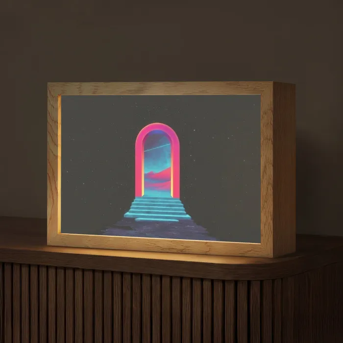 Poortje - Landschap - Sterrenhemel - Roze Light Box met kabel (Tafellamp) klein -z3d_website