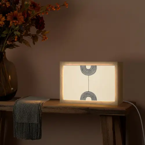Geometrische bogen - Minimalistisch - Symmetrisch Light Box met kabel (Tafellamp) klein -sfeer4