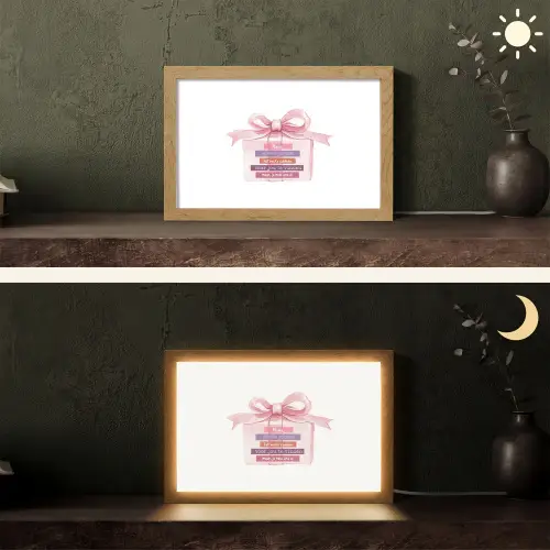 Cadeau - Strik - Tekst - Roze Light Box met kabel (Tafellamp) klein -sfeer3