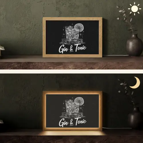 Gin en tonic - Glas - Limoen - Ijsblokjes Light Box met kabel (Tafellamp) klein -sfeer3