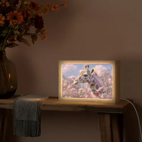 Giraffe - Bloemen - Roze Light Box met kabel (Tafellamp) klein -sfeer4